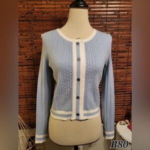 Freshman Light Blue and White Cable Knit Cardigan